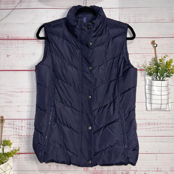 Gap Navy & White Polka Dot Winter Wear Puffer Vest Medium - Picture 1 of 6